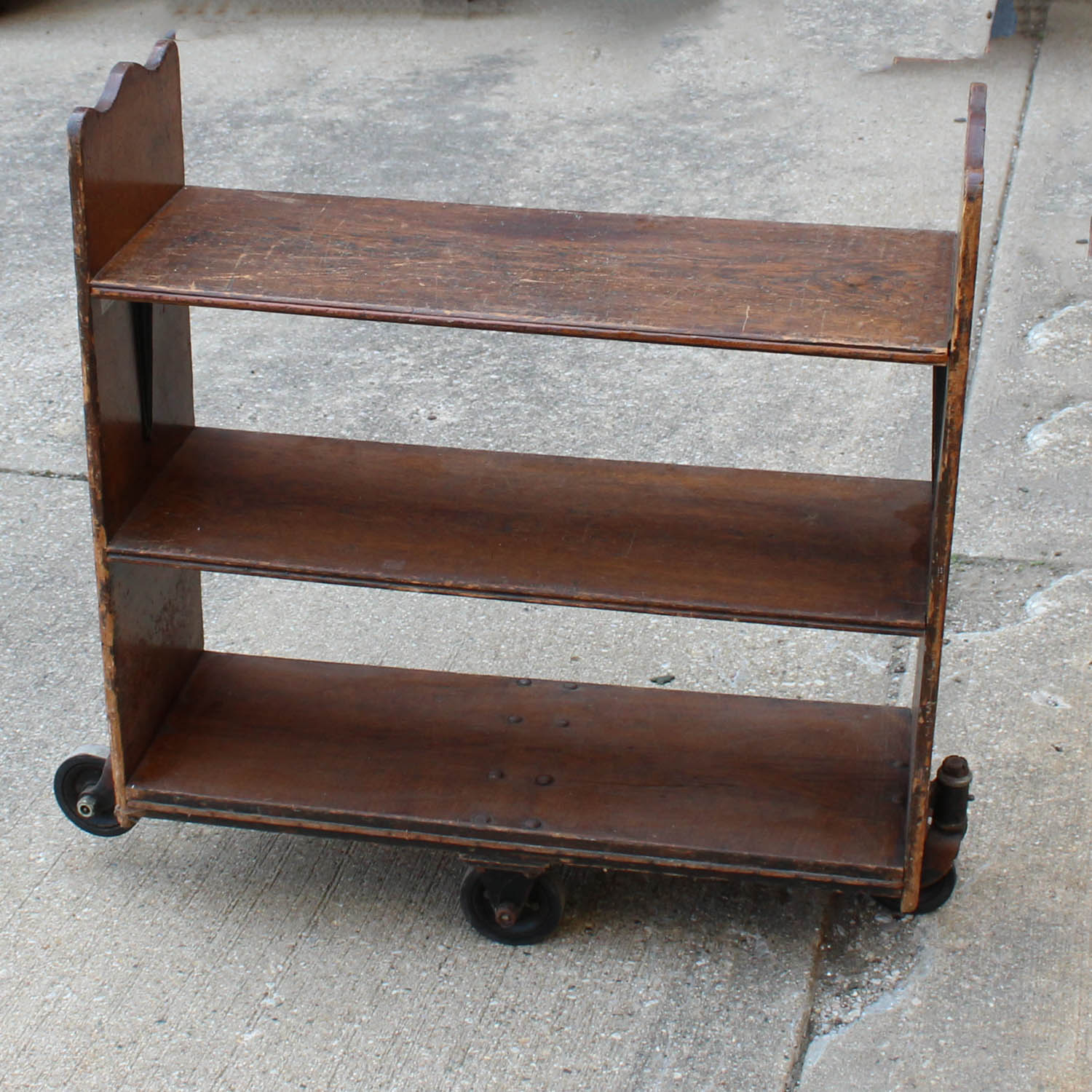 Antique Oak Rolling Library Cart EBTH